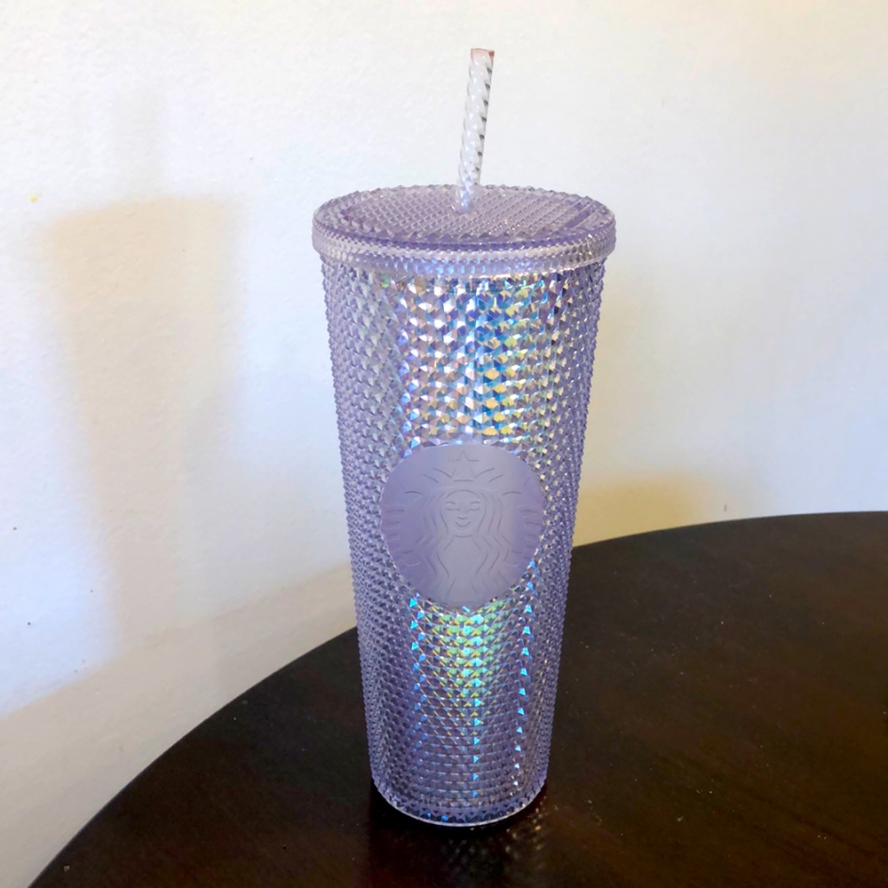 Iridescent studded Starbucks tumbler with straw